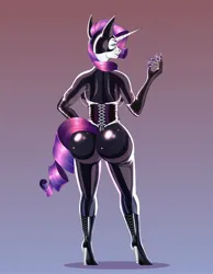 Size: 1680x2160 | Tagged: safe, artist:coffeez, derpibooru import, rarity, anthro, unicorn, ass, boots, butt, catwoman, clothes, commission, dc comics, high heel boots, high heels, image, jpeg, latex, shoes