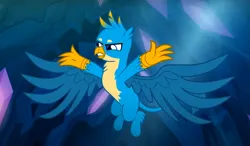 Size: 1253x730 | Tagged: safe, derpibooru import, screencap, gallus, gryphon, uprooted, angry, cropped, image, male, png, solo, spread wings, wings