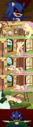 Size: 214x806 | Tagged: safe, artist:kitsonicko, derpibooru import, edit, edited screencap, screencap, fluttershy, hedgehog, pegasus, pony, dragon quest, season 2, .exe, bipedal, dialogue, fangs, female, flying, gritted teeth, image, jumping, male, mare, png, running, scared, smiling, sonic the hedgehog, sonic the hedgehog (series), sonic.exe, spread wings, teeth, text, wings, you're too slow, zalgo