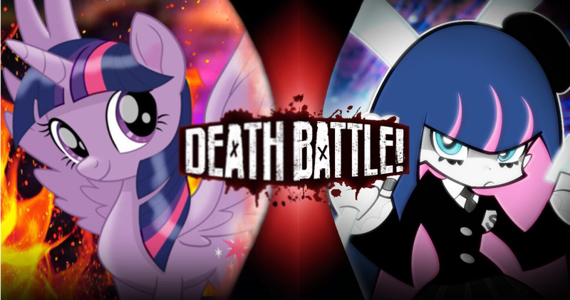 Size: 1169x615 | Tagged: safe, artist:kitsonicko, derpibooru import, twilight sparkle, twilight sparkle (alicorn), alicorn, human, pony, my little pony: the movie, anarchy stocking, button, death battle, exploitable meme, female, fire, hat, horn, image, katana, mare, meme, panty and stocking with garterbelt, png, smiling, spread wings, sword, text, weapon, wings