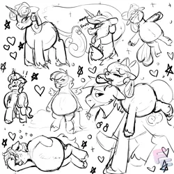Size: 3000x3000 | Tagged: suggestive, artist:ponykittenboi, derpibooru import, apple bloom, applejack, big macintosh, diamond tiara, princess celestia, scootaloo, sweetie belle, alicorn, earth pony, pegasus, pony, unicorn, princess molestia, apple bloom riding big macintosh, belly, big belly, brother and sister, butt, carrying, cloud, cutie mark crusaders, derpibooru exclusive, drool, exclamation point, female, filly, filly applejack, foal, g4, g4 to g5, g5, generation leap, heart, heart eyes, holding a pony, image, lidded eyes, looking back, lying down, male, on a cloud, on back, open mouth, plot, png, pregnant, pregnant apple bloom, pregnant foal, rear view, siblings, side, signature, sitting, sitting on cloud, sketch, sketch dump, sketch page, sleeping, stallion, stars, startled, straw in mouth, text, tongue out, unfinished art, unshorn fetlocks, watermark, wet, wingding eyes, younger