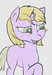 Size: 361x523 | Tagged: safe, derpibooru import, oc, oc:warden, unofficial characters only, pony, unicorn, blushing, broken horn, female, horn, image, mare, png, solo