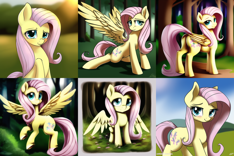Size: 1920x1280 | Tagged: safe, derpibooru import, machine learning generated, novelai, stable diffusion, fluttershy, earth pony, pegasus, butt, cute, forest, image, looking at you, missing wing, plot, png, pose, smiling, smiling at you, solo, spread wings, tree, wings