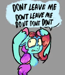 Size: 313x360 | Tagged: safe, artist:kreeeeeez, derpibooru import, bust, colored hooves, covering, covering ears, female, g5, image, jazz (g5), meta, multicolored hair, nervous, png, portrait, solo, solo female, speech bubble, sweat, twitter