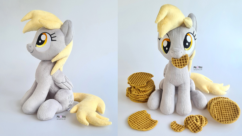 Size: 2662x1500 | Tagged: safe, artist:meplushyou, derpibooru import, derpy hooves, pony, food, image, irl, jpeg, photo, plushie, solo, waffle