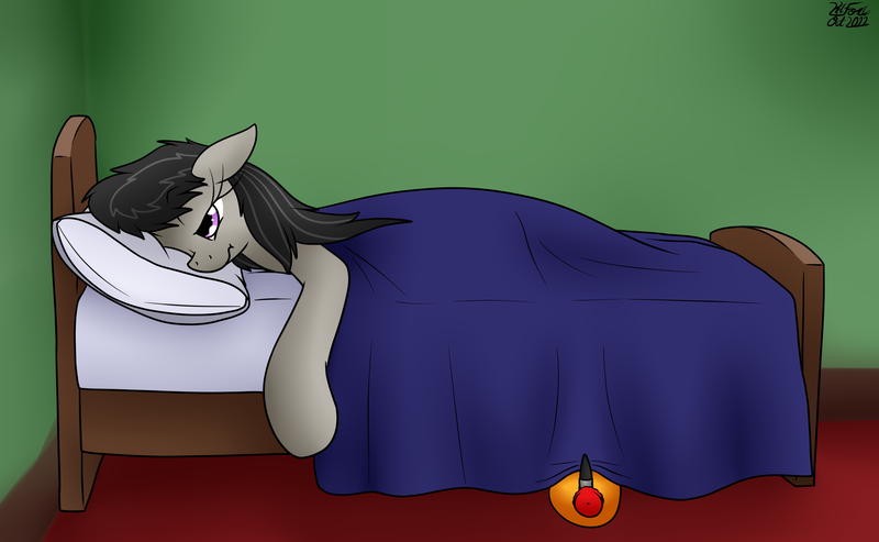 Size: 2286x1410 | Tagged: safe, artist:the-furry-railfan, derpibooru import, octavia melody, earth pony, air tank, bed, bedroom, image, messy mane, pillow, png, sleepy, this will end in balloons, waking up