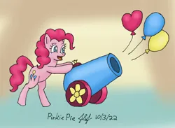 Size: 1428x1048 | Tagged: safe, artist:jobeevrai, derpibooru import, pinkie pie, earth pony, balloon, image, party cannon, png