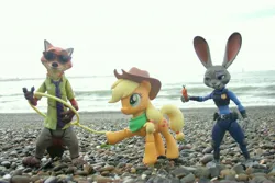 Size: 4608x3072 | Tagged: safe, artist:dingopatagonico, derpibooru import, applejack, earth pony, fox, pony, rabbit, animal, image, jpeg, judy hopps, lasso, nick wilde, photo, rope, zootopia