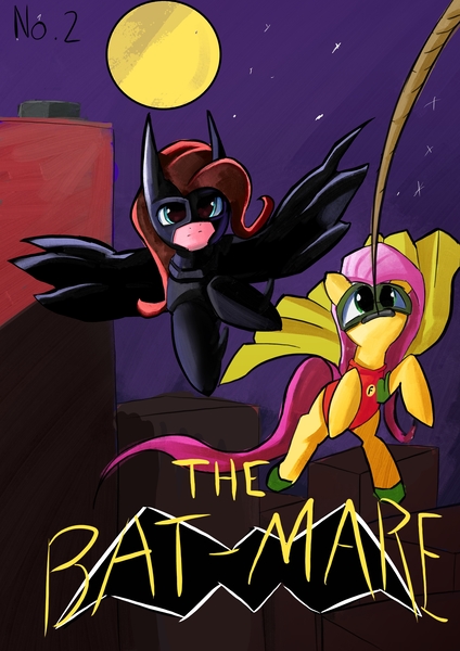 Size: 2480x3508 | Tagged: safe, artist:solid shrimp, derpibooru import, fluttershy, pinkie pie, earth pony, pegasus, batman, comic cover, dc comics, image, jpeg, parody, robin