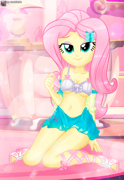 Size: 698x1017 | Tagged: suggestive, artist:charliexe, derpibooru import, fluttershy, equestria girls, bra, breasts, busty fluttershy, clothes, image, jpeg, lingerie, looking at you, solo, stupid sexy fluttershy, underwear