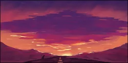 Size: 1920x949 | Tagged: safe, artist:shepardinthesky, derpibooru import, twilight sparkle, image, png, road, scenery, scenery focus, solo, sunset