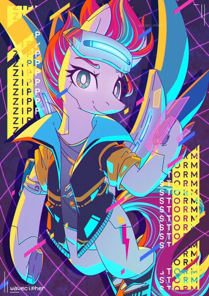 Size: 2480x3508 | Tagged: safe, artist:musicfirewind, derpibooru import, zipp storm, pegasus, pony, clothes, cyberpunk 2077, detective zipp, g5, image, jpeg, looking at you, rad-visor