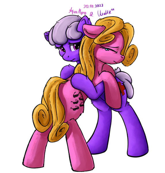 Size: 1593x1668 | Tagged: safe, artist:aquamuro, artist:uteuk, derpibooru import, shady, oc, oc:natrix capefiv, earth pony, pony, collaboration, crying, hug, image, png, simple background, transparent background