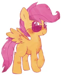 Size: 836x1000 | Tagged: safe, artist:sunomii, derpibooru import, scootaloo, pegasus, pony, blank flank, cropped, cute, cutealoo, female, filly, foal, image, png, simple background, smiling, solo, spread wings, sunglasses, white background, wings