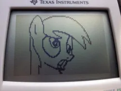 Size: 640x480 | Tagged: safe, artist:dooglehead, derpibooru import, derpy hooves, pony, feeling pinkie keen, calculator, female, graphing calculator, head only, image, irl, jpeg, mare, no eyelashes, photo, pixel art, reddit, solo, texas instruments