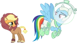 Size: 5381x3000 | Tagged: safe, artist:cloudyglow, derpibooru import, applejack, rainbow dash, scare master, .ai available, animal costume, applelion, astrodash, clothes, costume, image, png, vector