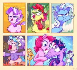 Size: 1178x1080 | Tagged: safe, artist:千雲九枭, derpibooru import, apple bloom, applejack, cozy glow, pinkie pie, rarity, spike, trixie, twilight sparkle, twilight sparkle (alicorn), alicorn, dragon, earth pony, pegasus, pony, unicorn, crusaders of the lost mark, frenemies (episode), growing up is hard to do, student counsel, twilight's kingdom, angry, arin hanson face, chest fluff, face pull, faic, female, filly, foal, image, jpeg, male, mare, older, older apple bloom, puffy cheeks, redraw, scene interpretation, vine