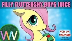 Size: 1920x1080 | Tagged: safe, artist:doublewbrothers, derpibooru import, fluttershy, pegasus, pony, female, filly, filly fluttershy, hair over one eye, image, jpeg, juice, juice box, younger