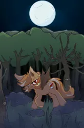 Size: 640x978 | Tagged: safe, artist:foxtrnal, derpibooru import, oc, oc:amber wings, oc:max, unofficial characters only, bat pony, pony, bat ponified, fluffy, forest, forest background, freckles, grass, image, male, moon, night, png, race swap, red eyes, reddit, rock, solo, stallion, stars, tree