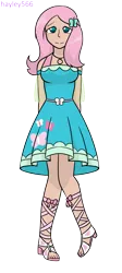 Size: 1129x2520 | Tagged: safe, artist:hayley566, derpibooru import, fluttershy, human, clothes, dress, female, humanized, image, png, simple background, solo, transparent background