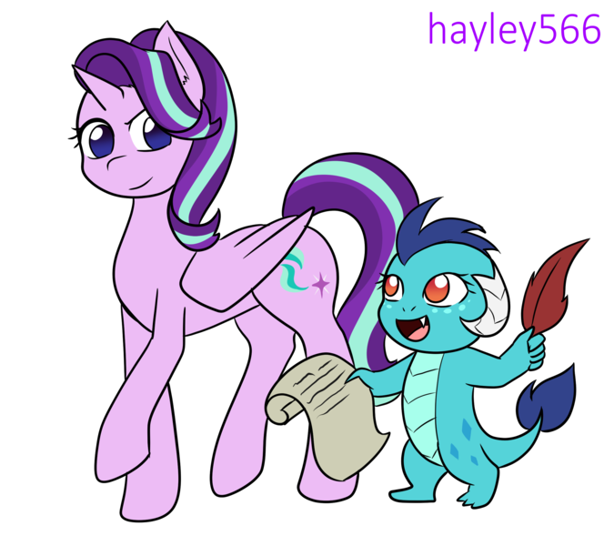 Size: 2448x2213 | Tagged: safe, artist:hayley566, derpibooru import, princess ember, starlight glimmer, alicorn, dragon, pony, series:redemptiverse, alicornified, alternate universe, dragoness, duo, female, image, png, race swap, simple background, starlicorn, transparent background, xk-class end-of-the-world scenario