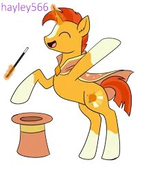 Size: 2313x2562 | Tagged: safe, artist:hayley566, derpibooru import, sunburst, pony, unicorn, series:redemptiverse, alternate hairstyle, alternate universe, cape, clothes, glow, glowing horn, hat, horn, image, magician, male, png, role reversal, simple background, solo, top hat, transparent background, wand