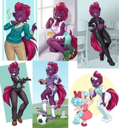 Size: 2000x2144 | Tagged: safe, artist:dstears, derpibooru import, part of a set, cozy glow, fizzlepop berrytwist, tempest shadow, anthro, plantigrade anthro, pony, unicorn, anthrofied, belly button, belt, blowing whistle, breasts, broken horn, clipboard, clothes, cute, eye scar, eyes closed, facial scar, female, football, gloves, grass, gym teacher tempest, horn, image, jpeg, mare, midriff, mouth hold, open mouth, ponytones outfit, reasonably sized breasts, scar, school of friendship, sexy, shoes, simple background, singing, socks, sports, suit, tail, tempestbetes, that pony sure does love whistles, visor cap, whistle, whistle necklace, wide hips