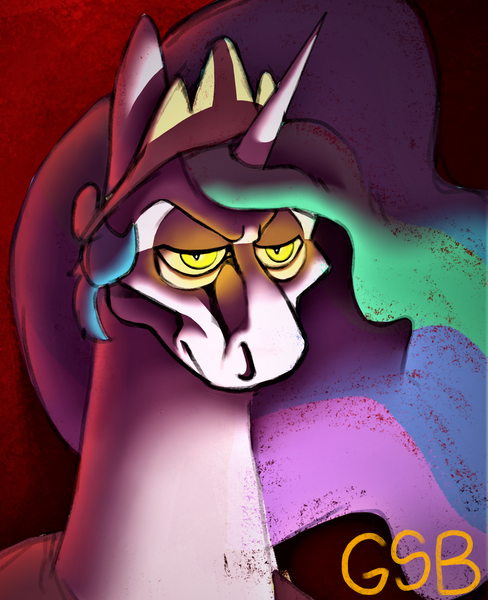 Size: 2822x3472 | Tagged: safe, artist:greatspacebeaver, derpibooru import, princess celestia, alicorn, pony, female, glow, glowing eyes, image, png, solo, tyrant celestia