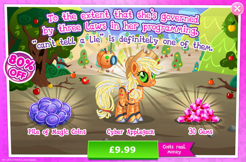 Size: 1964x1297 | Tagged: safe, derpibooru import, official, applejack, earth pony, pony, robot, robot pony, advertisement, antennae, applebot, camera, costs real money, english, female, gameloft, gem, image, jpeg, magic coins, mare, numbers, roboticization, sale, solo, solo focus, text