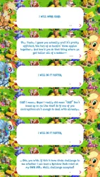 Size: 2048x3607 | Tagged: safe, derpibooru import, official, applejack, rainbow dash, earth pony, pegasus, pony, robot, robot pony, applebot, applejack's hat, cowboy hat, dialogue, dream, english, event, female, game screencap, gameloft, hat, image, mare, png, roboticization, spread wings, text, wings