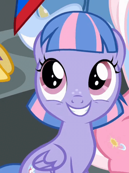 Size: 482x646 | Tagged: safe, derpibooru import, screencap, clear sky, quibble pants, wind sprint, pegasus, pony, common ground, animated, cropped, cute, female, filly, foal, freckles, gif, image, looking up, smiling, solo focus, sprintabetes