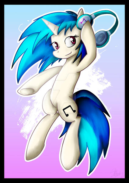 Size: 1024x1449 | Tagged: safe, artist:sketchypon3, derpibooru import, vinyl scratch, pony, unicorn, deviantart watermark, headphones, image, jpeg, obtrusive watermark, solo, watermark