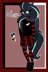 Size: 826x1213 | Tagged: safe, artist:arume_lux, derpibooru import, oc, oc:arkessa, anthro, pegasus, choker, clothes, fangs, female, image, png, shoes, socks, solo, thigh highs, wings