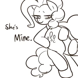 Size: 1000x1000 | Tagged: safe, artist:maren, derpibooru import, pinkie pie, earth pony, pony, 2014, butt grab, butt touch, dialogue, female, grope, image, looking at you, mare, monochrome, old art, png, self paradox, self ponidox, selfcest, shipping, smug, solo