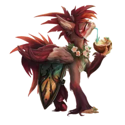 Size: 2052x2052 | Tagged: safe, artist:amura-of-jupiter, derpibooru import, oc, gryphon, claws, coconut, coconut cup, drink, eared griffon, female, flower, food, fruit, image, lei, png, resting, shield, solo, solo female, unshorn fetlocks