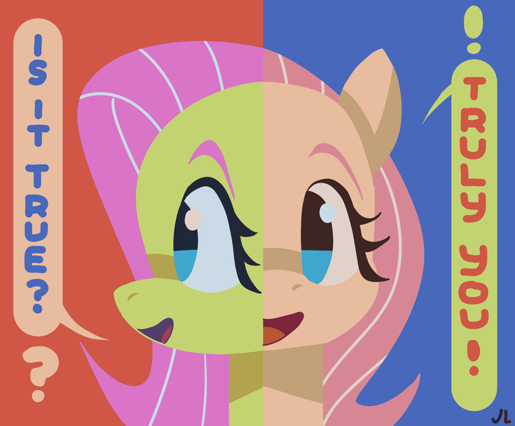 Size: 5400x4461 | Tagged: safe, artist:docwario, derpibooru import, fluttershy, pegasus, pony, dialogue, duality, female, fluttober, high res, image, mare, open mouth, open smile, png, smiling, solo