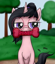 Size: 3600x4200 | Tagged: suggestive, artist:littlenaughtypony, derpibooru import, oc, oc:mae (pinkberry), unofficial characters only, unicorn, blushing, female, glasses, image, jpeg, park, solo, solo female, toy