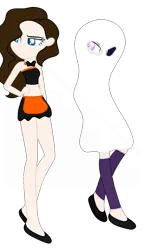 Size: 2785x4832 | Tagged: safe, artist:stryapastylebases, artist:yeetmedownthestairs, derpibooru import, oc, oc:krissy, oc:trix, unofficial characters only, ghost, human, undead, bedsheet ghost, bowtie, clothes, commission, costume, dress, duo, female, flats, halloween, halloween costume, holiday, humanized, humanized oc, image, maid, pants, png, shoes, simple background, skirt, socks, transparent background
