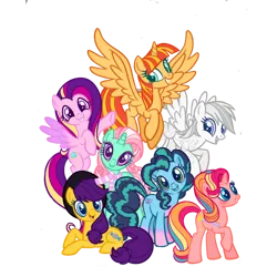 Size: 2048x2048 | Tagged: safe, artist:vernorexia, derpibooru import, applejack, bon bon (g1), fluttershy, minty, pinkie pie, princess cadance, princess silver swirl, rainbow dash, rarity, spike, stripes (g1), sunset shimmer, twilight sparkle, alicorn, pegasus, unicorn, equestria girls, g1, g2, g3, g5, my little pony tales, my little pony: a new generation, my little pony: tell your tale, alicornified, blushing, body markings, challenge, coloring page, curly hair, cute, earth pony misty, flying, g4, hat, image, mane seven, mane six, mintabetes, misty brightdawn, multicolored hair, pegasus cadance, pegasus silver swirl, png, race swap, rainbow curl pony, recolor, shimmercorn, sun hat, unicorn minty, unicorn stripes, unicornified, young cadance