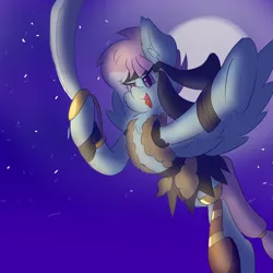 Size: 2048x2048 | Tagged: safe, artist:dianetgx, derpibooru import, kerfuffle, mlp fim's twelfth anniversary, amputee, armband, clothes, flying, headband, image, jpeg, nightmare night, pirate outfit, prosthetic limb, prosthetics, sword, vest, weapon, yelling