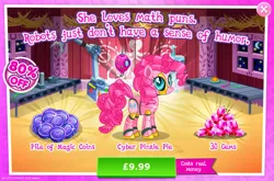 Size: 1961x1298 | Tagged: safe, derpibooru import, official, pinkie pie, earth pony, pony, robot, robot pony, advertisement, antennae, camera, costs real money, english, female, gameloft, gem, image, jpeg, magic coins, mare, numbers, pinkie bot, roboticization, sale, solo, solo focus, text