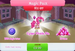 Size: 1268x860 | Tagged: safe, derpibooru import, official, pinkie pie, earth pony, pony, robot, robot pony, antennae, bundle, camera, costs real money, english, female, gameloft, gem, image, jpeg, magic coins, mare, numbers, pinkie bot, roboticization, sale, solo, solo focus, text
