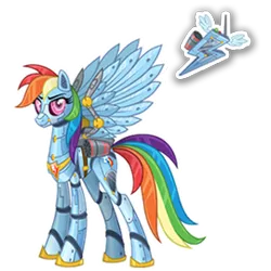 Size: 270x270 | Tagged: safe, derpibooru import, official, rainbow dash, pegasus, pony, robot, robot pony, elegant, female, gameloft, image, mare, mobile game, png, rainbot dash, roboticization, simple background, solo, spread wings, text, transparent background, wings