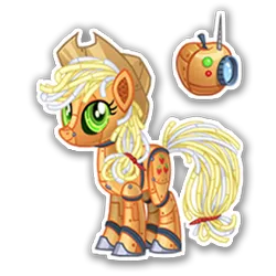 Size: 270x270 | Tagged: safe, derpibooru import, official, applejack, earth pony, pony, robot, robot pony, applebot, elegant, female, gameloft, image, mare, mobile game, png, roboticization, simple background, solo, spread wings, text, transparent background, wings