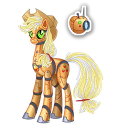 Size: 270x270 | Tagged: safe, derpibooru import, official, applejack, earth pony, pony, robot, robot pony, applebot, elegant, female, gameloft, image, mare, mobile game, png, roboticization, simple background, solo, spread wings, text, transparent background, wings