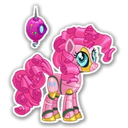 Size: 270x270 | Tagged: safe, derpibooru import, official, pinkie pie, earth pony, pony, robot, robot pony, elegant, female, gameloft, image, mare, mobile game, pinkie bot, png, roboticization, simple background, solo, spread wings, text, transparent background, wings