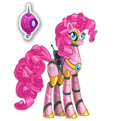 Size: 270x270 | Tagged: safe, derpibooru import, official, pinkie pie, earth pony, pony, robot, robot pony, elegant, female, gameloft, image, mare, mobile game, pinkie bot, png, roboticization, simple background, solo, spread wings, text, transparent background, wings