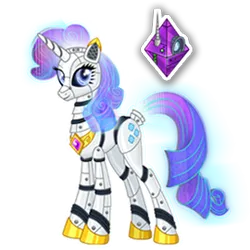Size: 270x270 | Tagged: safe, derpibooru import, official, rarity, pony, robot, robot pony, unicorn, elegant, female, gameloft, image, mare, mobile game, png, raribot, roboticization, simple background, solo, spread wings, text, transparent background, wings