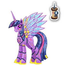 Size: 270x270 | Tagged: safe, derpibooru import, official, twilight sparkle, twilight sparkle (alicorn), alicorn, pony, robot, robot pony, elegant, female, gameloft, image, mare, mobile game, png, roboticization, simple background, solo, spread wings, text, transparent background, twibot, wings