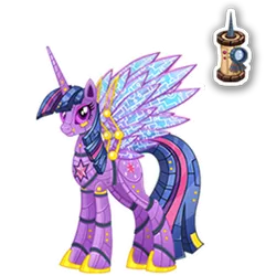 Size: 270x270 | Tagged: safe, derpibooru import, official, twilight sparkle, twilight sparkle (alicorn), alicorn, pony, robot, robot pony, elegant, female, gameloft, image, mare, mobile game, png, roboticization, simple background, solo, spread wings, text, transparent background, twibot, wings